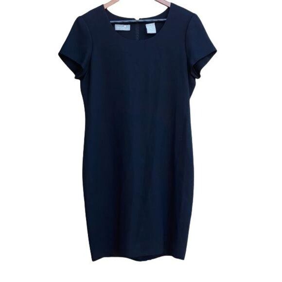 Vtg 80's Liz Claiborne Classic Short Sleeve Scoop Neck Sheath Dress Black Sz 10P - Picture 1 of 8